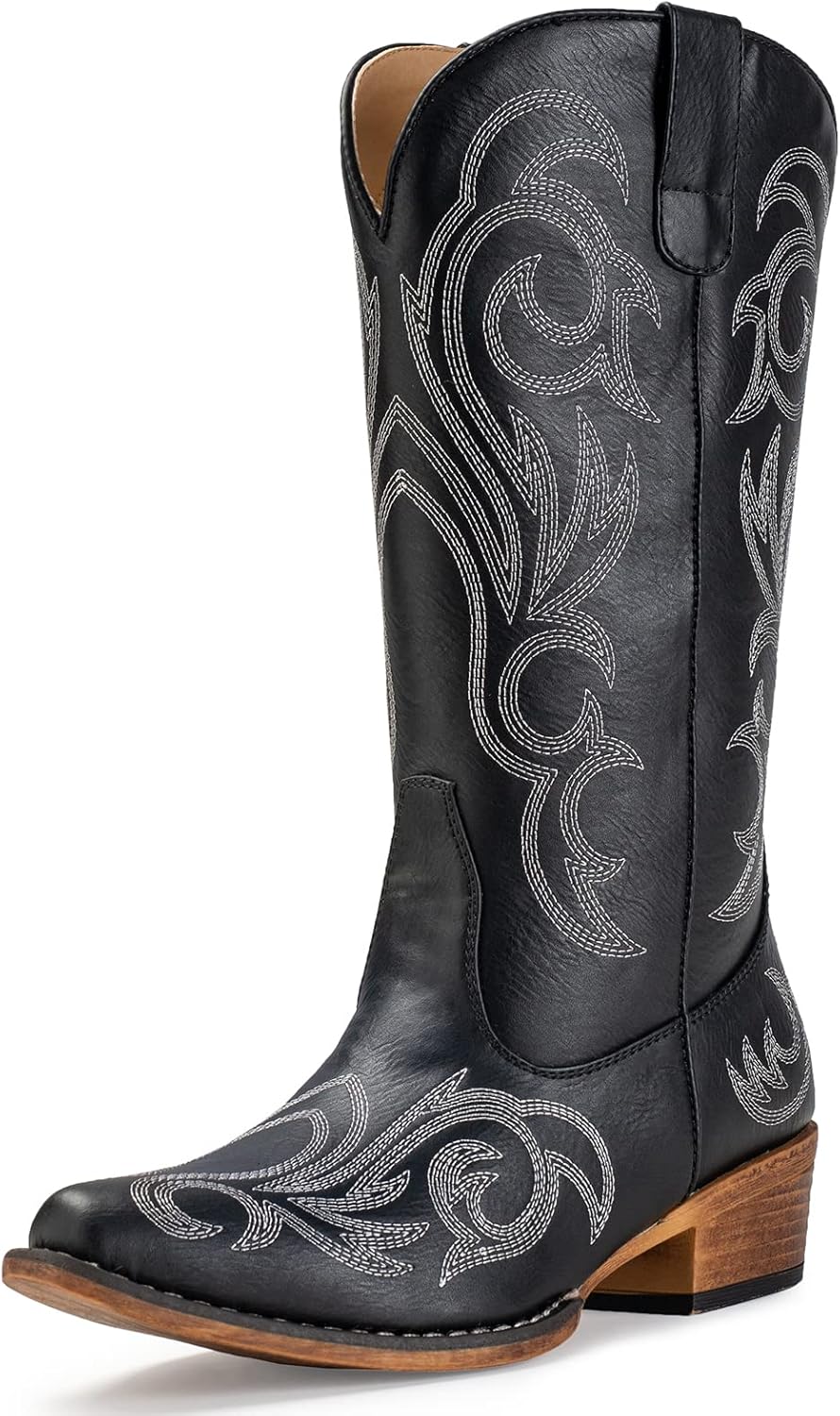 IUV Cowboy Boots for Women - Comfortable Mid Calf Western Style