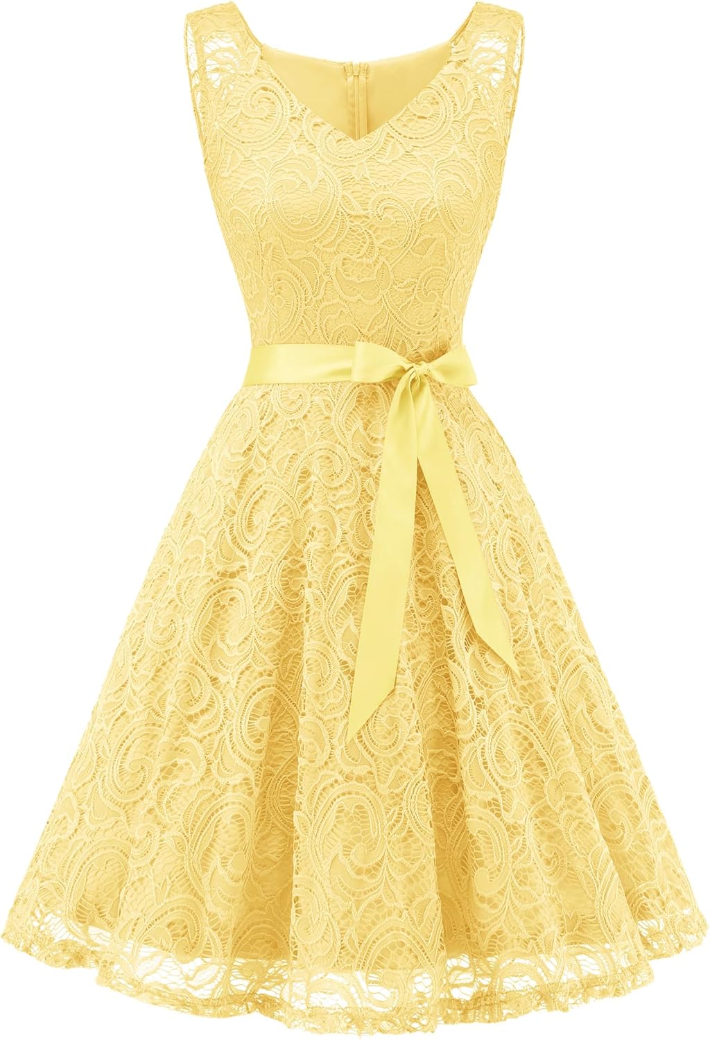 Floral Lace Bridesmaid Party Dress with V Neck Design