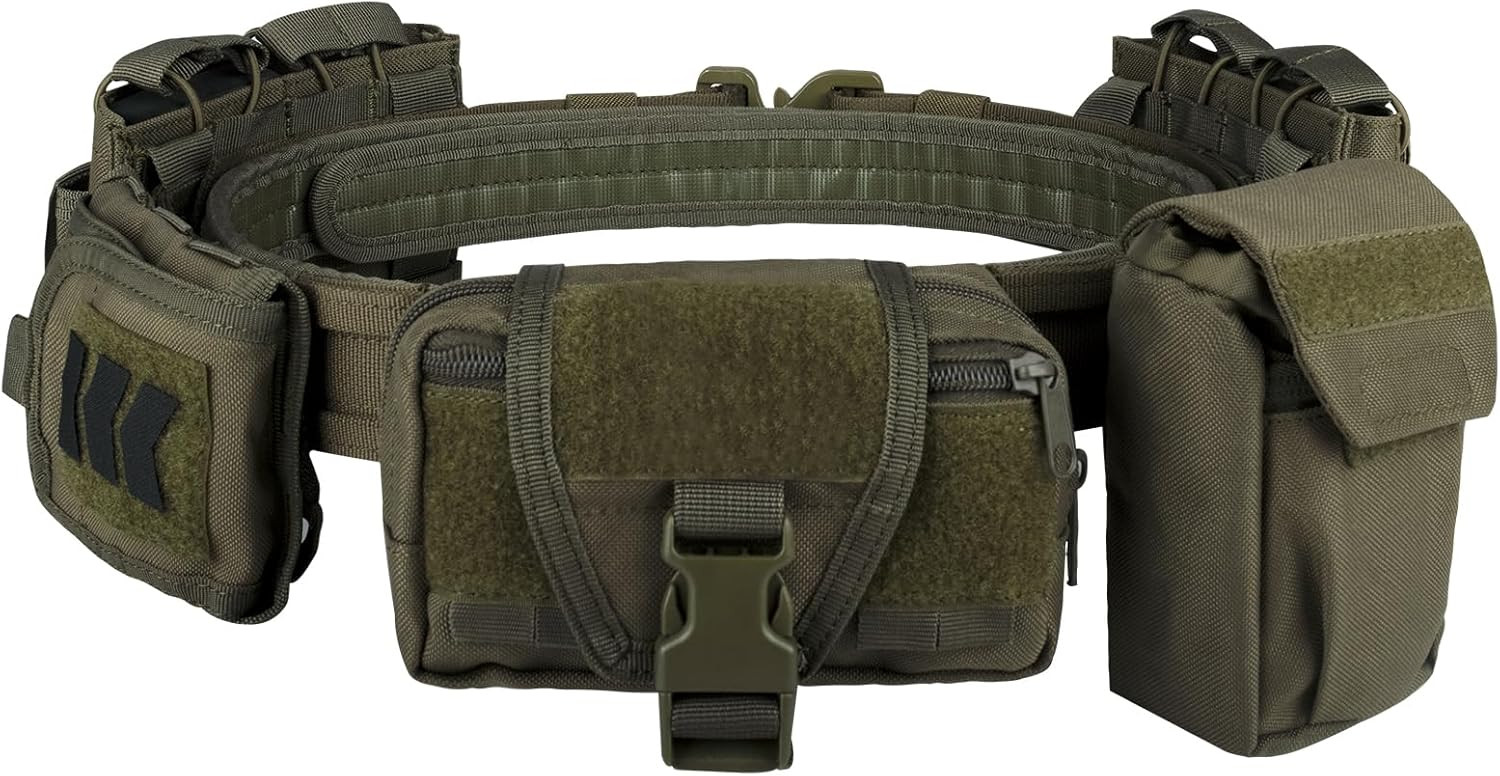 BOMTURN Battle Belt Tactical Belt with 7 Accessories for Duty Use