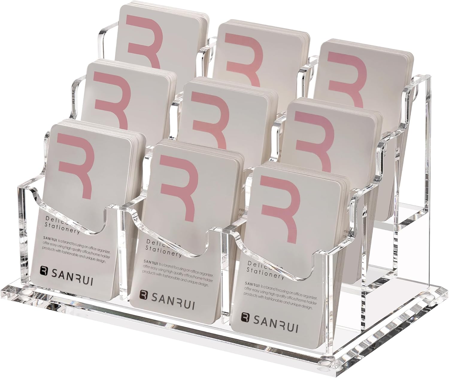 SANRUI Vertical Business Card Holder for Desk - 9 Slot Display