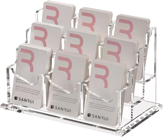 SANRUI Vertical Business Card Holder for Desk - 9 Slot Display