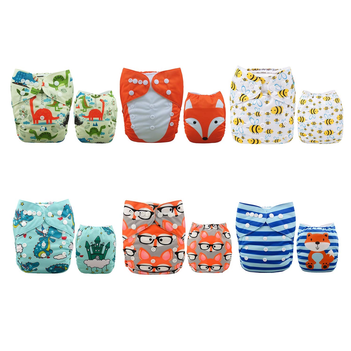 ALVABABY 6-Pack Reusable Cloth Diapers: Adjustable & Washable for Baby Girls/Boys