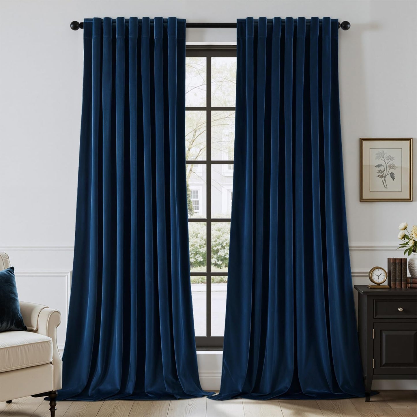 Luxurious Navy Blue Velvet Room Darkening Curtains for Home
