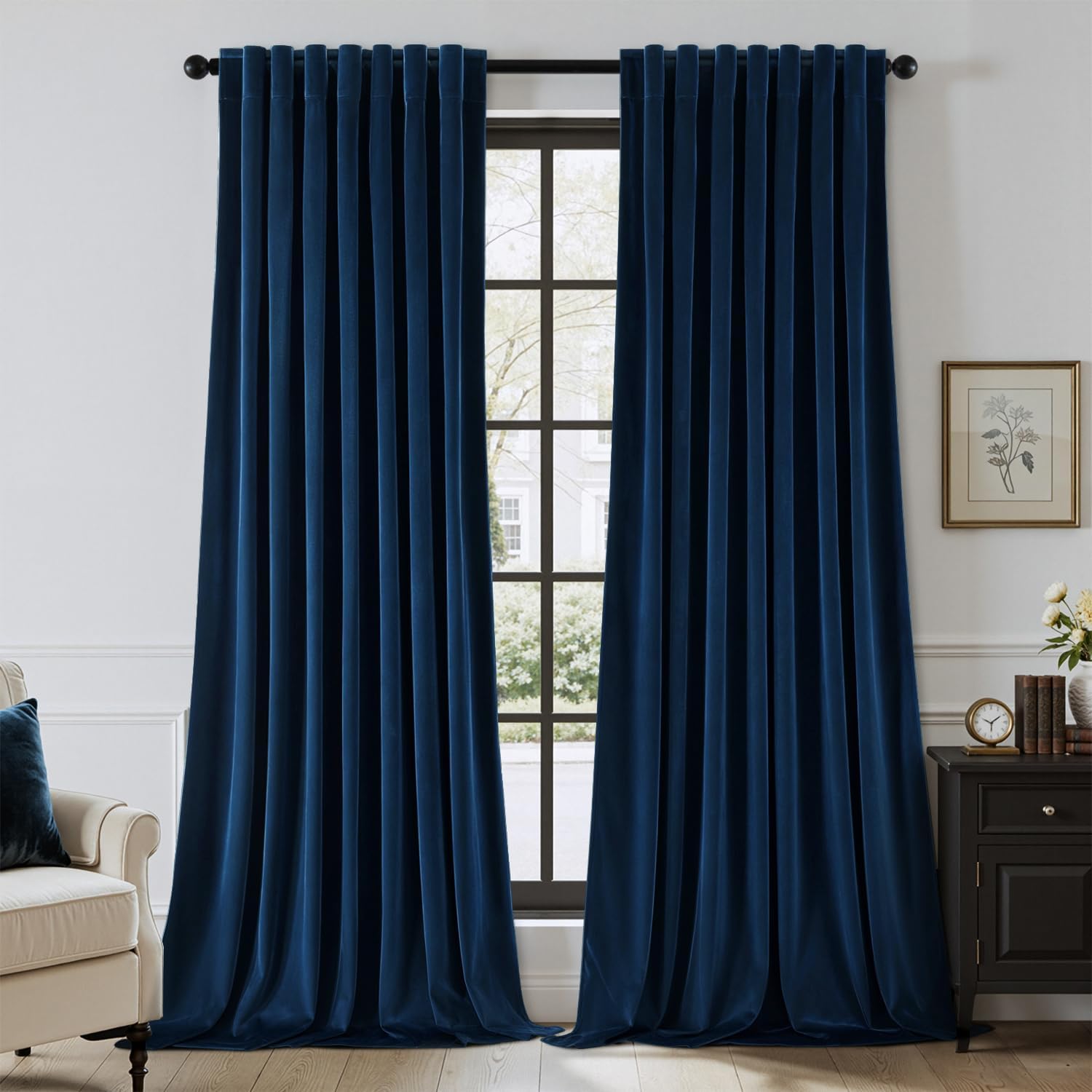 Luxurious Navy Blue Velvet Room Darkening Curtains for Home