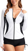 SANTINY Women's Rash Guard Zip Front Swim Top - UPF50+ Sun Protection
