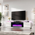 AMERLIFE 80 High Gloss Fireplace TV Stand, LED Lights, Ivory White