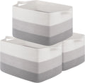 OIAHOMY Rectangle Woven Storage Basket Pack of 3 - Gradient Gray