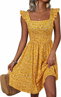 Loemes Summer Casual Cute Floral Flowy Sundress with Pocket