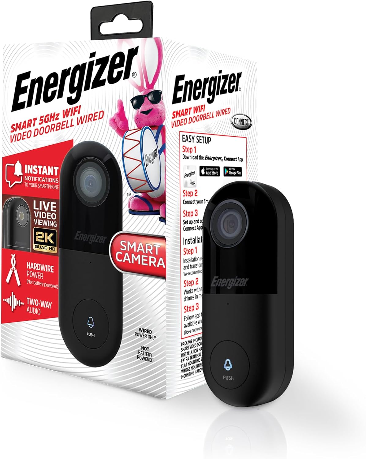 Energizer Smart Doorbell: 2K Video, 2-Way Audio, Night Vision