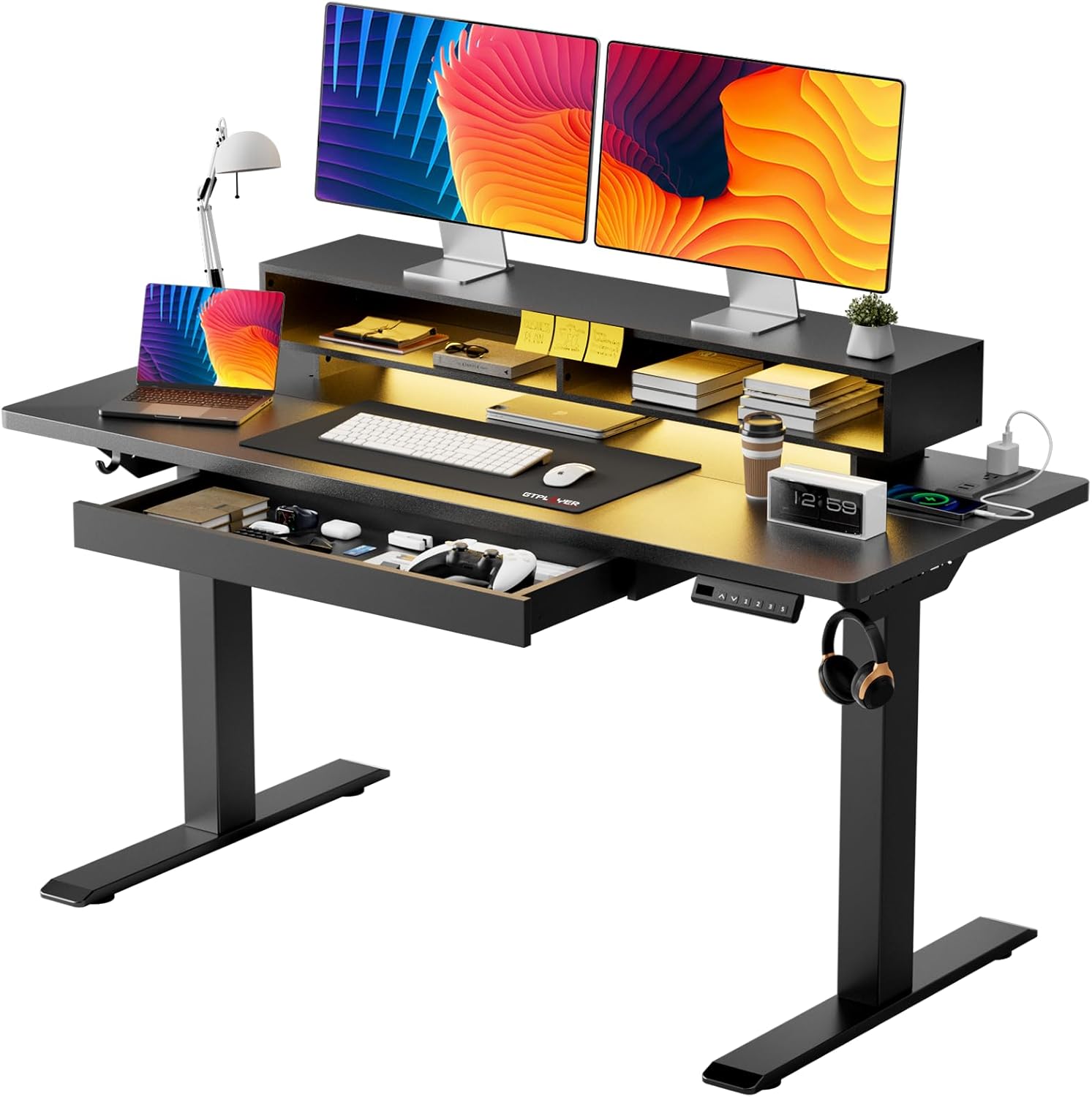 GTPLAYER Electric Standing Desk with Drawers for Home Office