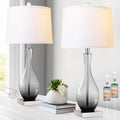 Touch Control Set of 2 Glass Lamps - 3-Way Dimmable, Charging Ports, LED Bulbs