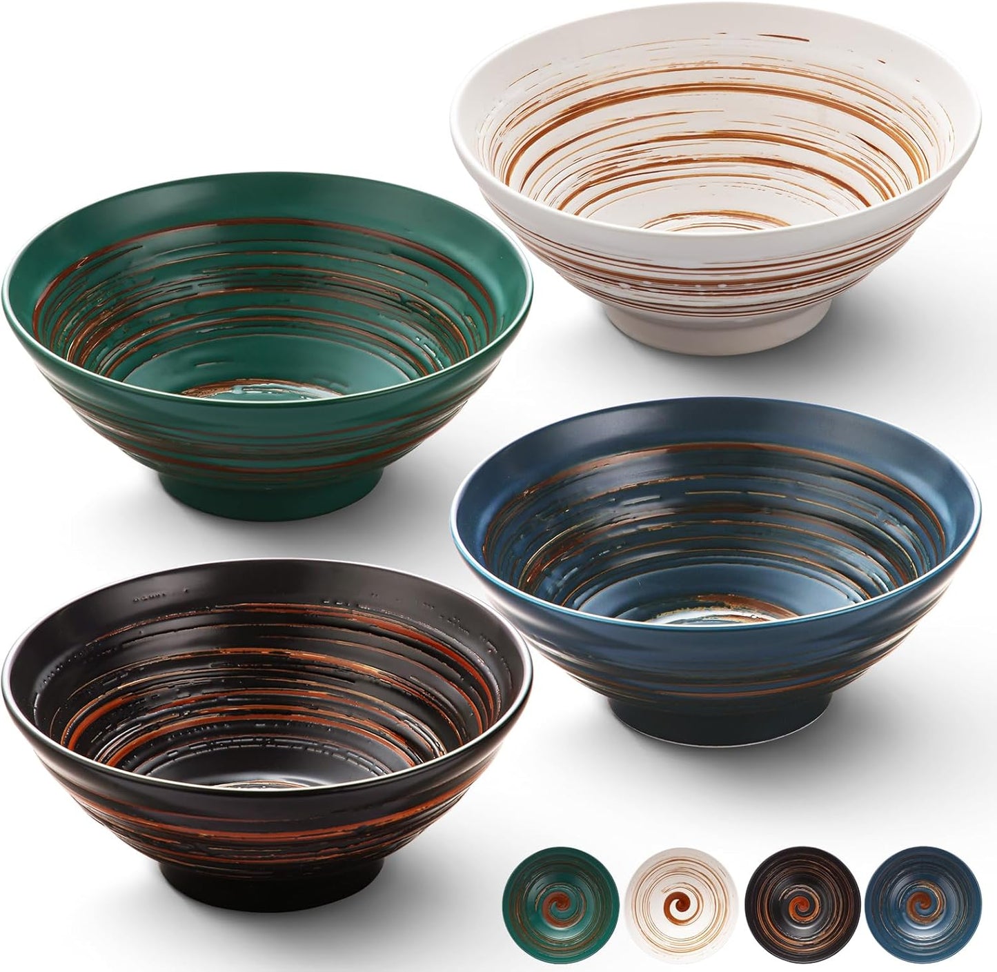 YUN TAO Ceramic Ramen Bowls Set of 4 for Noodles and Soup