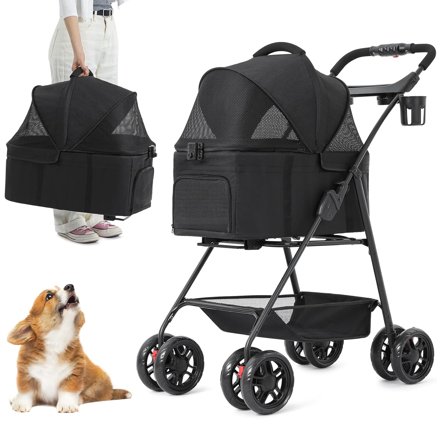 MSmask 3 in 1 Dog Stroller for Small Medium Dogs Up to 35lbs
