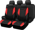 Red Leather Car Seat Covers Full Set - Quilted Universal Fit