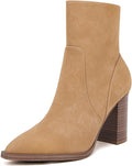 LAICIGO Pointed Toe Ankle Boots Chunky Stacked Heel - Stylish Comfort