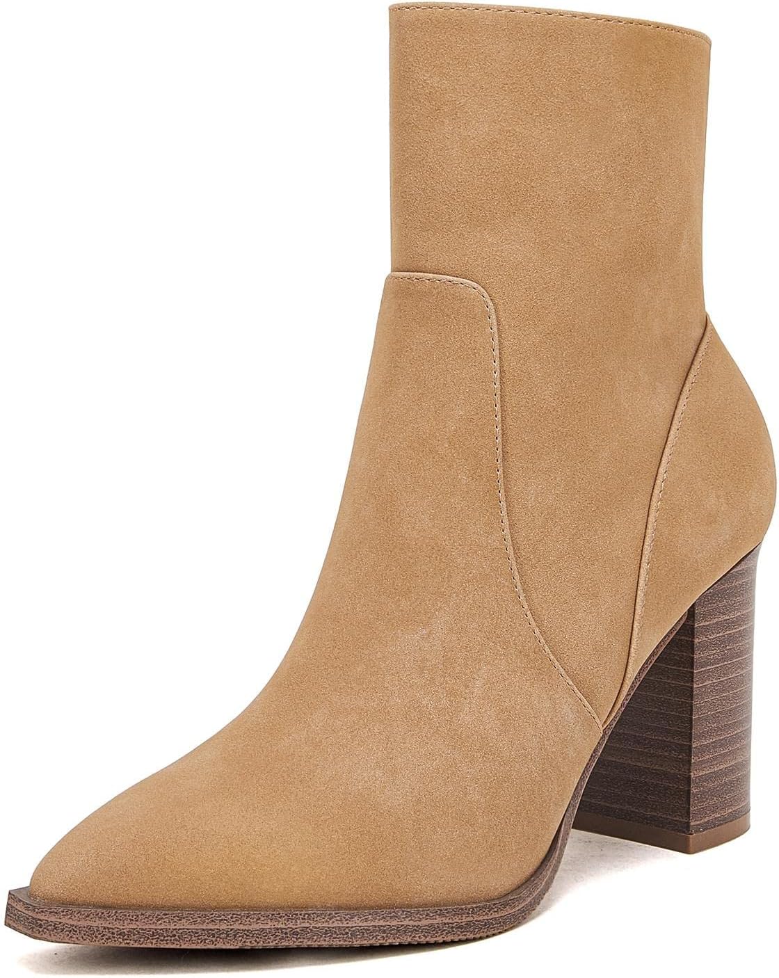 LAICIGO Women's Pointed Toe Ankle Boots with Chunky Heel