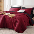 Queen Comforter Set Red & Black Seersucker - All-Season Luxury