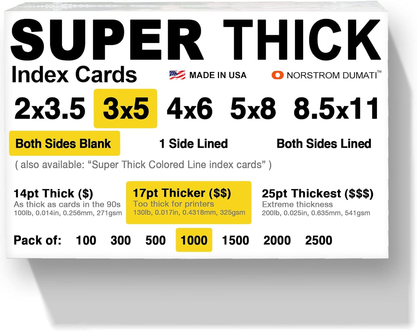 1,000 SUPER THICK Index Cards - 3x5 Blank Un-Ruled Quality