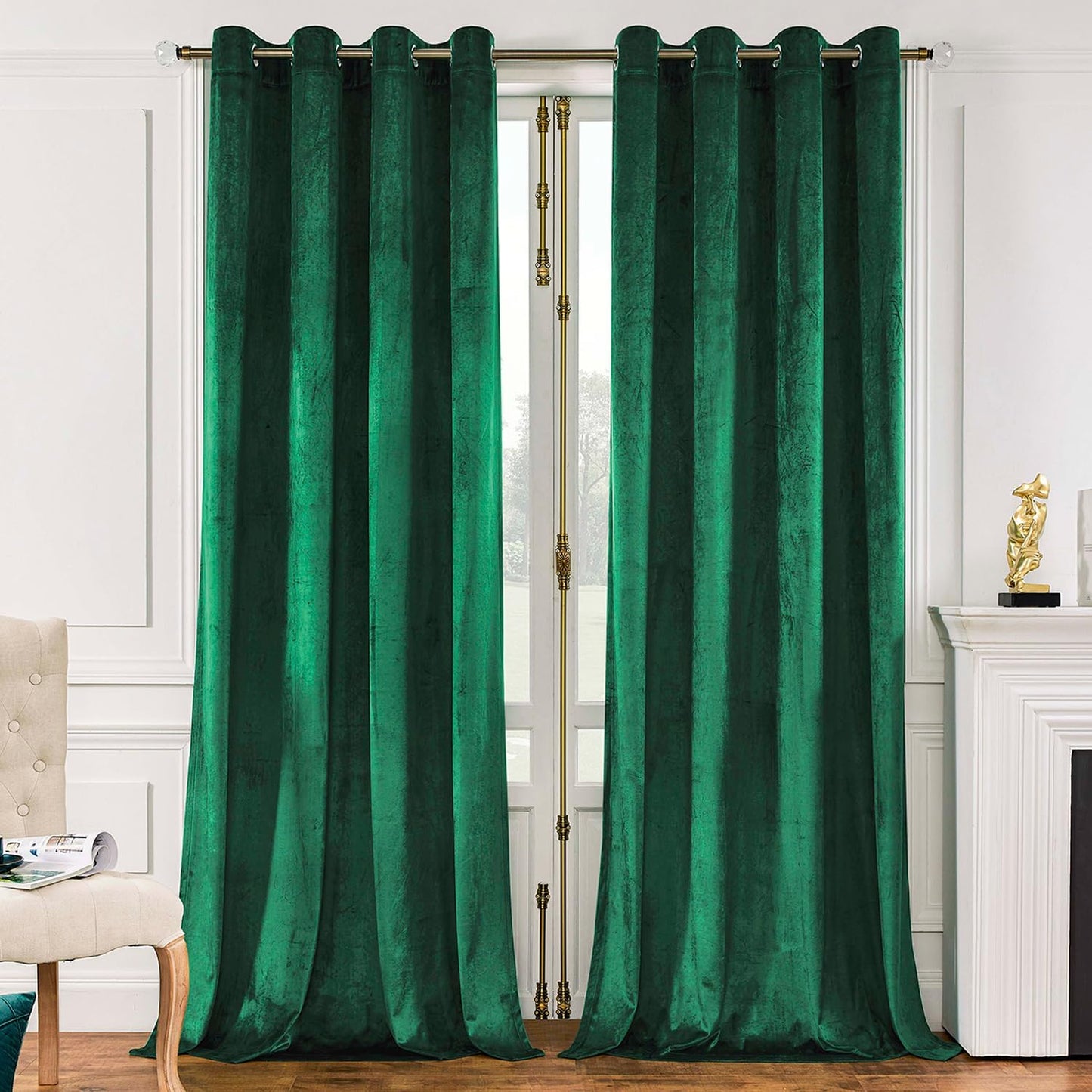 Room Darkening Velvet Curtains - Emerald Green