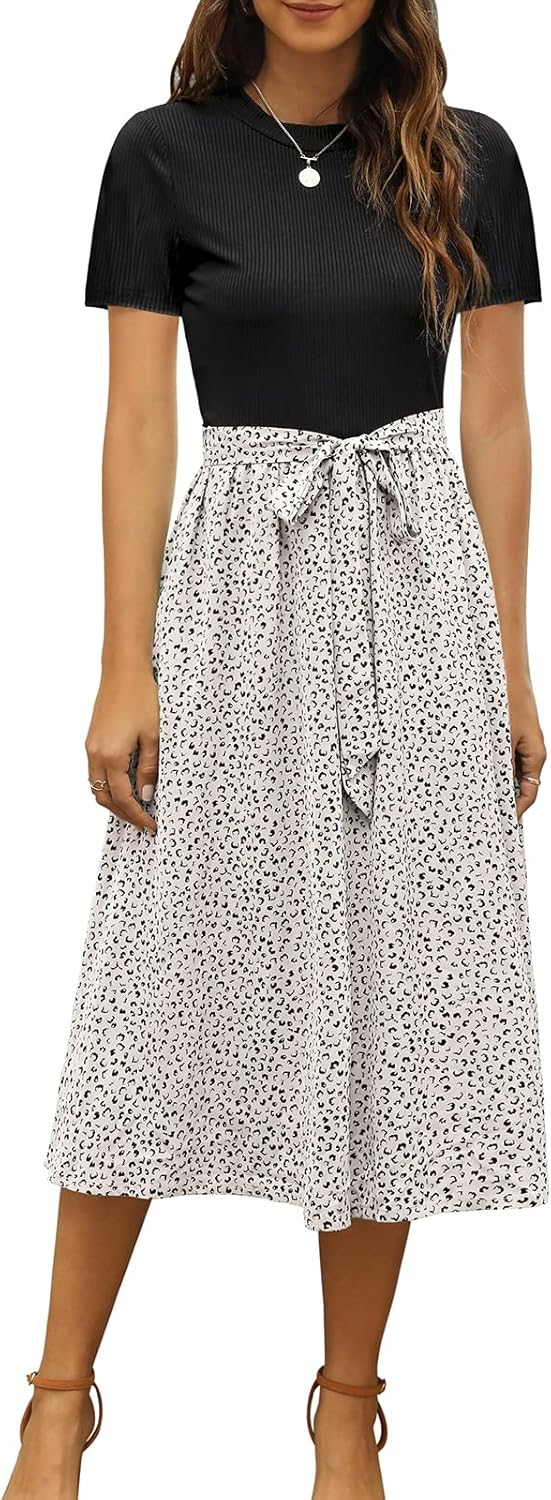 Zattcas Women Summer Dress Short Sleeve Modest Midi Outfit