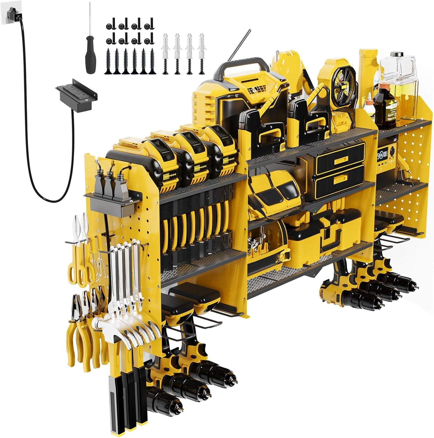 45 in Large Power Tool Organizer Wall Mount with Charging Station