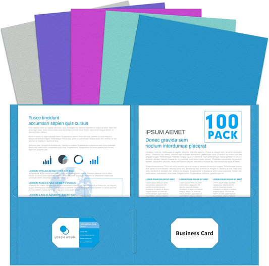 Two Pocket Folders for School Office Home Business - 100 Pack
