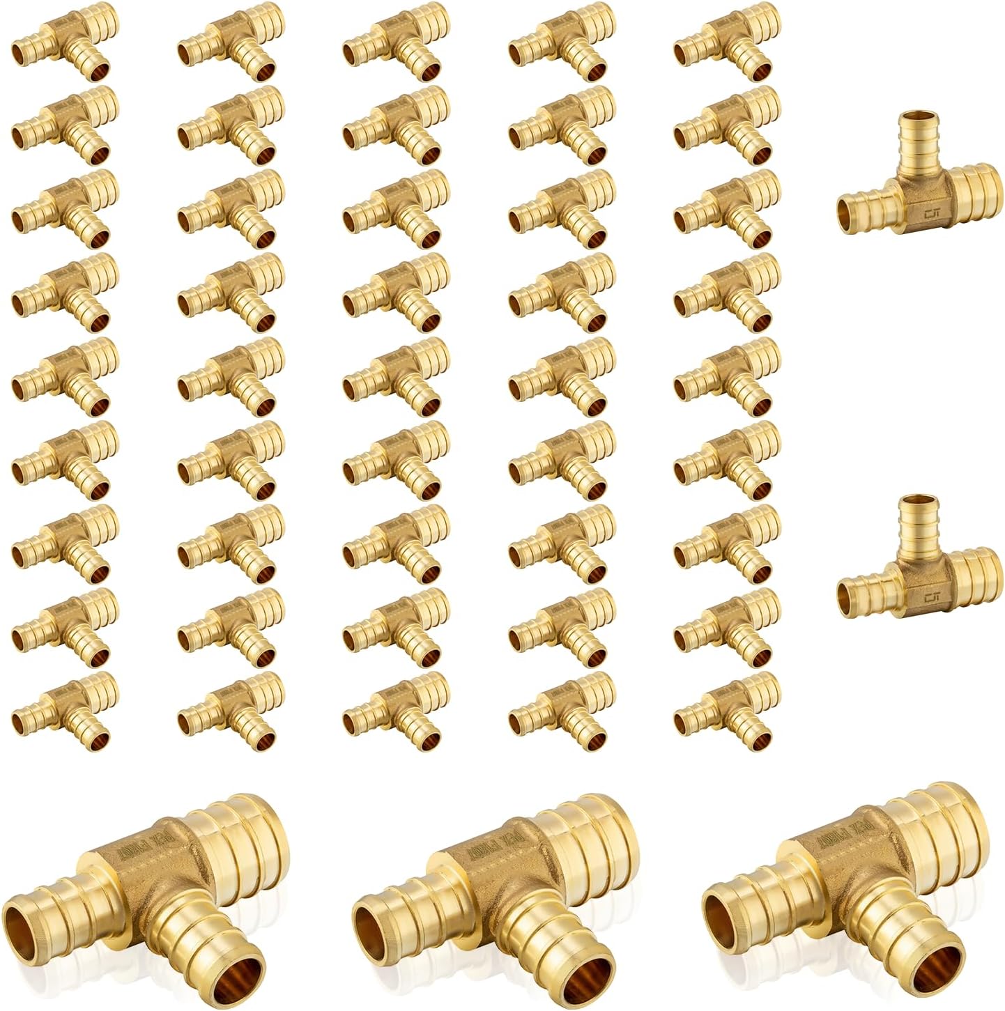 PEX Fittings 50-Pack 1in x 3/4in Reducing Tee Brass Crimp Fittings