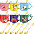 Christmas Coffee Mugs 6 Set with Spoons 11 oz - Festive Holiday Cups