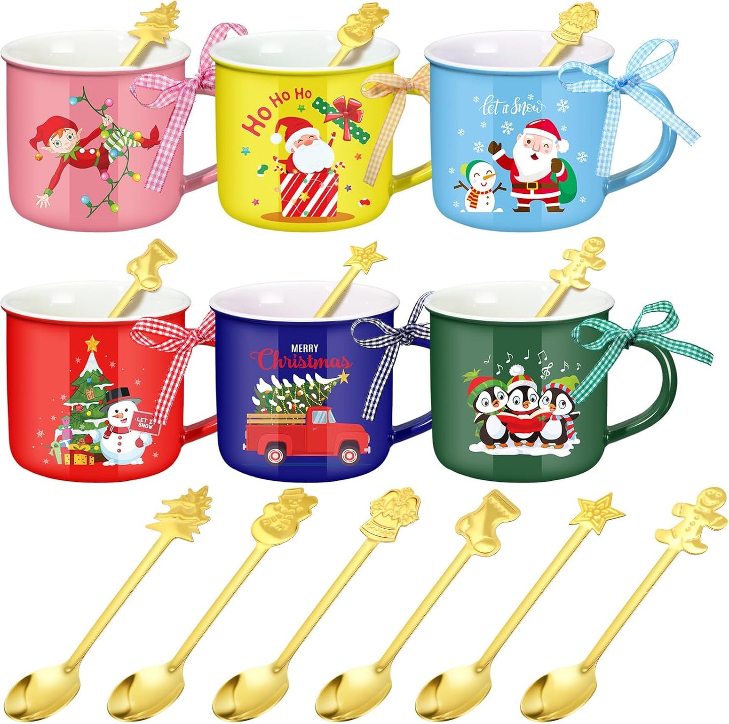 Festive Christmas Coffee Mugs and Spoons Set for Holiday Cheer