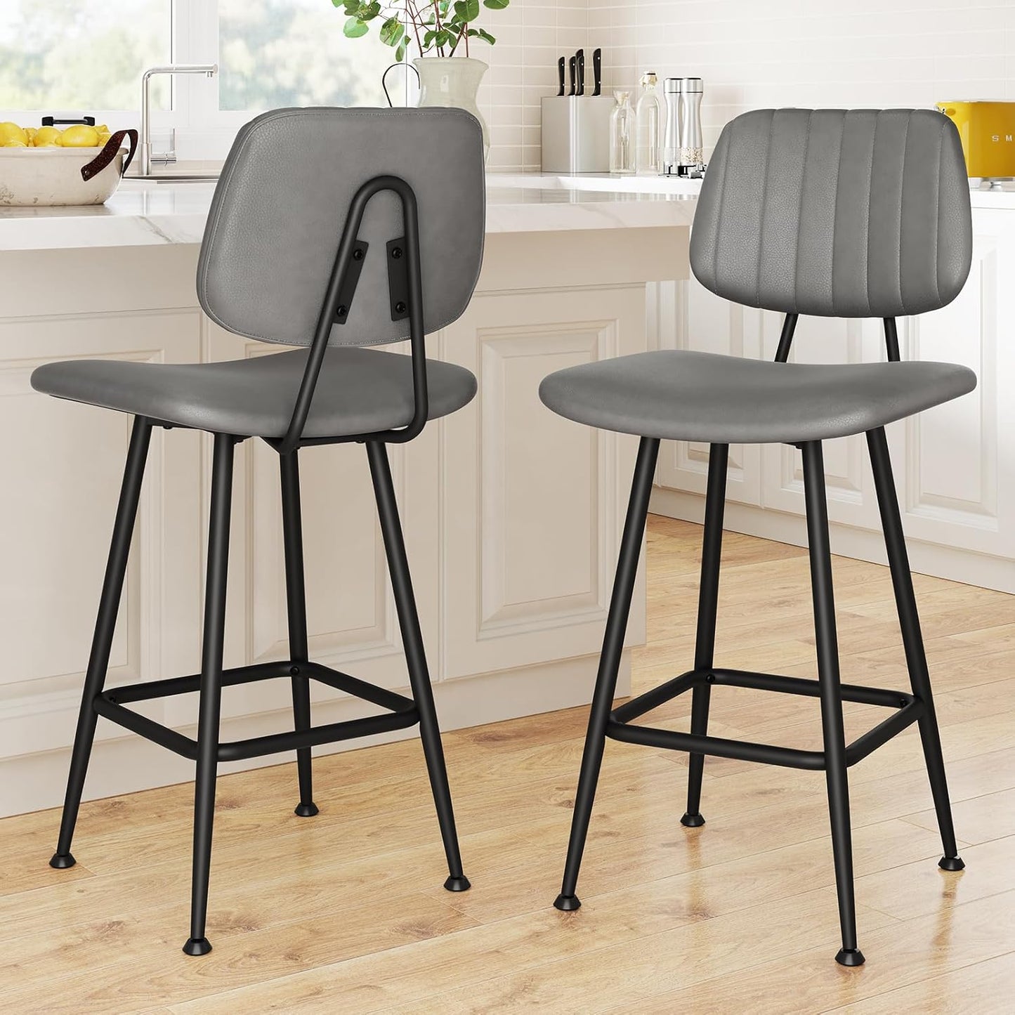 24-Inch Leather Bar Stools Set of 2 for Kitchen Island Use