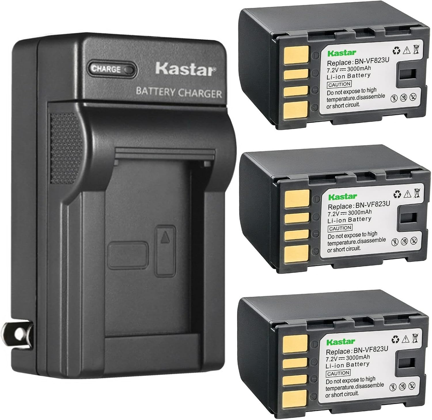 Kastar 3-Pack Battery and AC Wall Charger for JVC Cameras