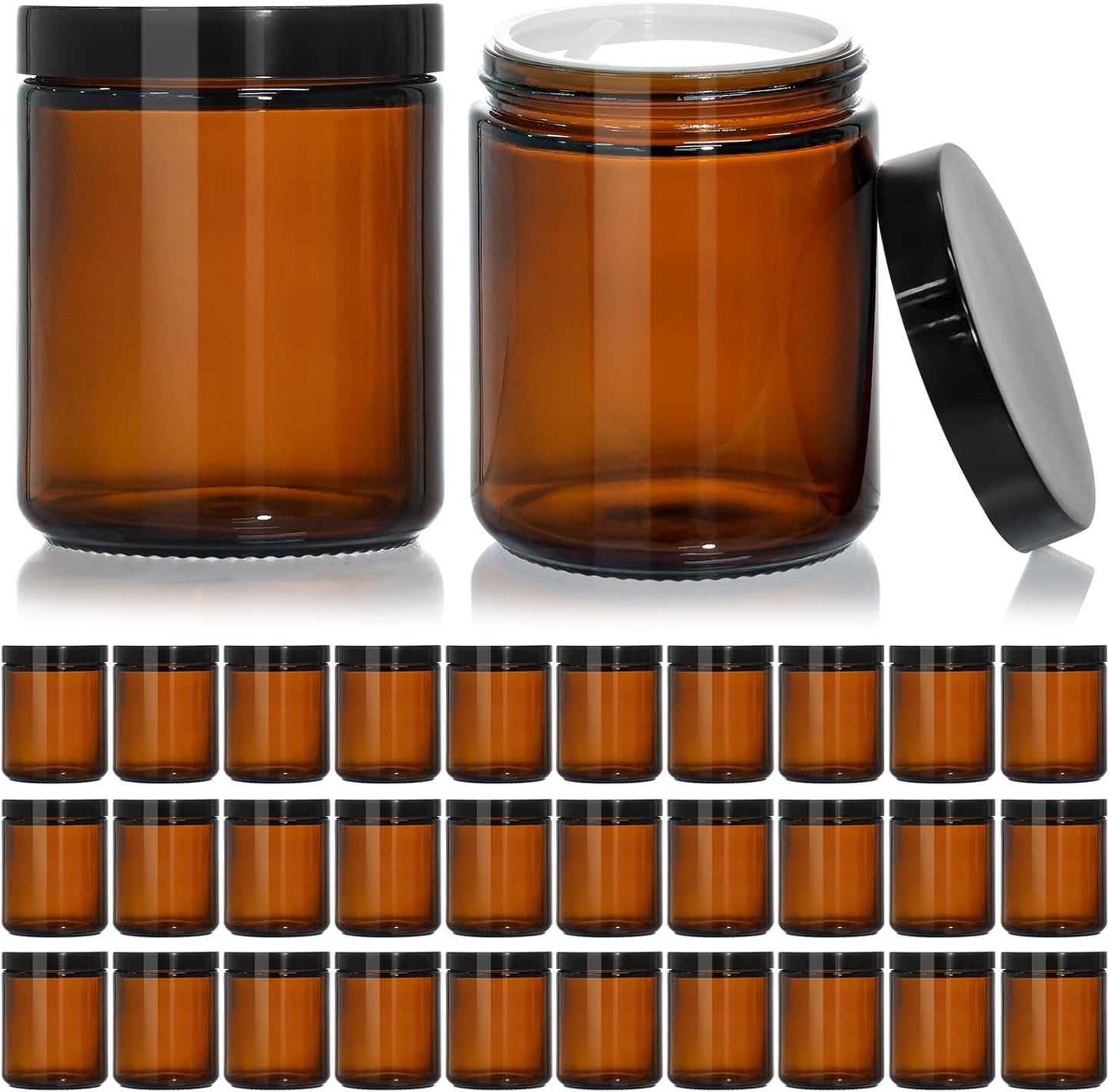 30Pack Amber Glass Jars for Creams and Ointments - 8 oz Size