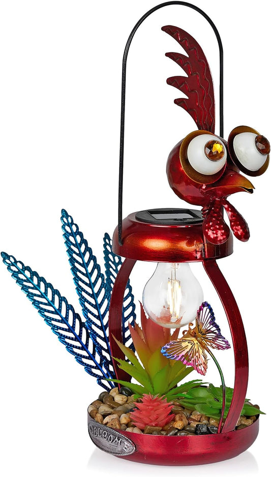 Solar-Powered Metal Rooster Garden Decor with LED Light