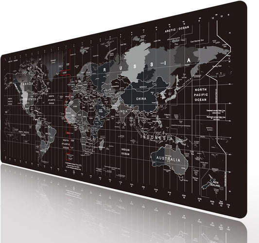 XL World Map Gaming Mouse Pad - Non-Slip Base - XXL Size - 31.5x11.8