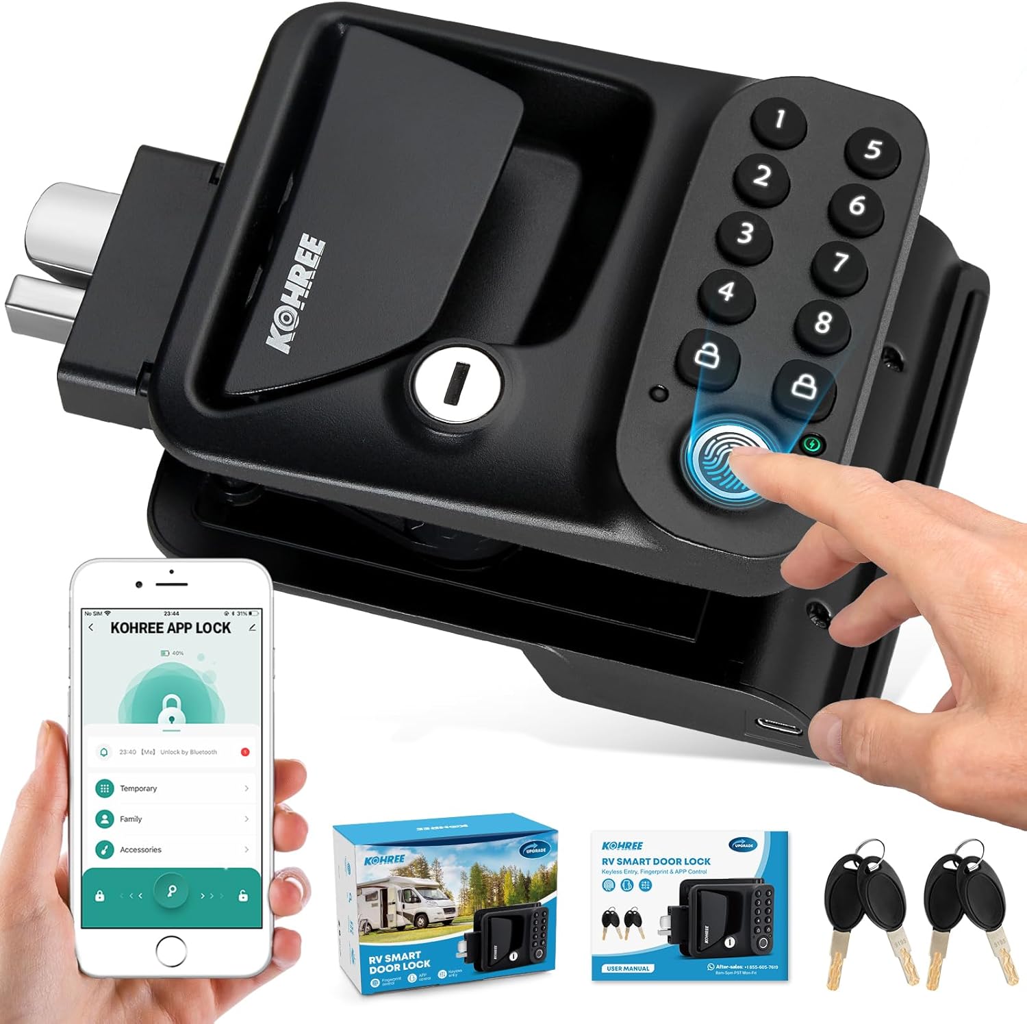 Kohree RV Door Lock Keyless Entry with APP and Fingerprint Access