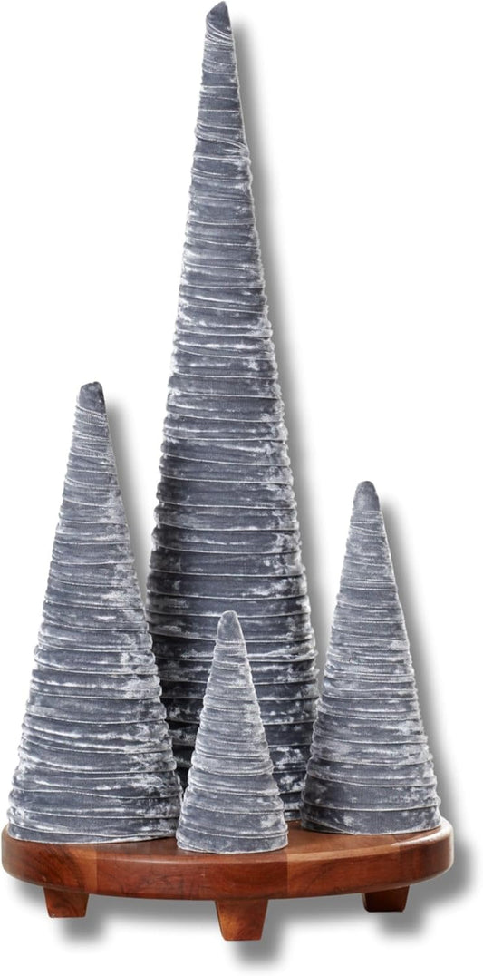 Silver Velvet Trees Set of 4 for Cozy Holiday Decor