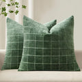 MIULEE Chenille Plaid Throw Pillow Covers 24x24 in - Set of 2