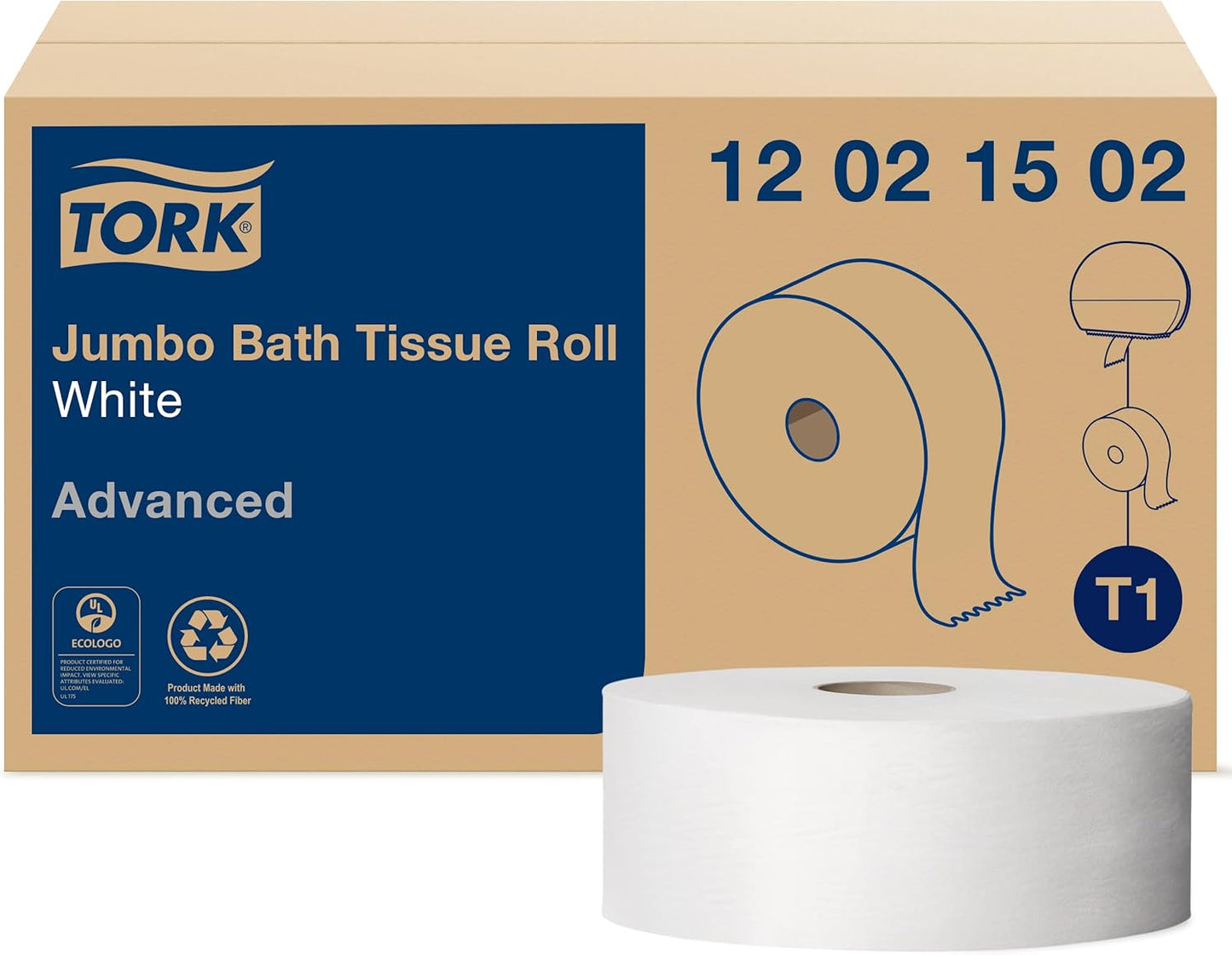 Tork Jumbo Toilet Paper Roll White T1, Advanced 2-ply Quality