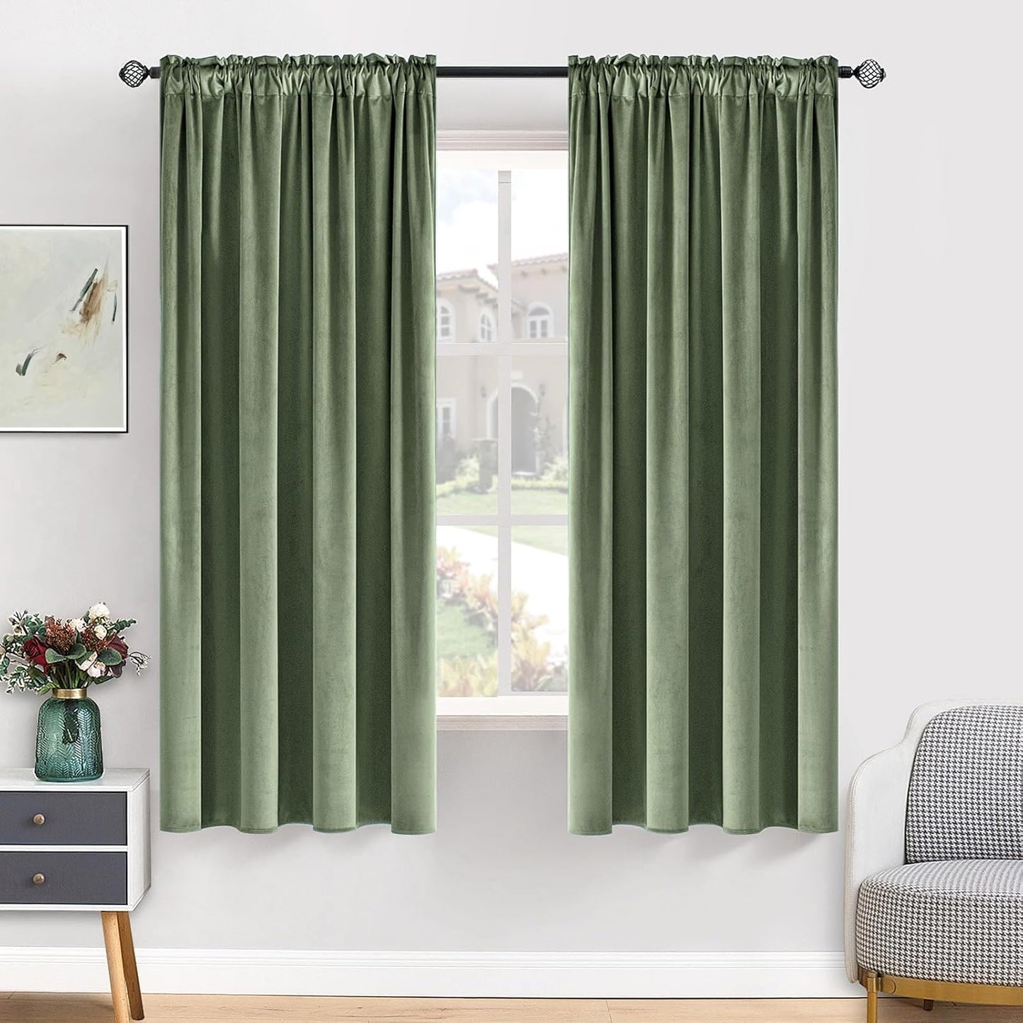 MIULEE Velvet Curtains Sage Green Thermal Insulated Blackout Drapes