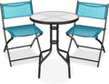 Patio Bistro Dining Set w/ Textured Glass Tabletop - Compact 3-Piece