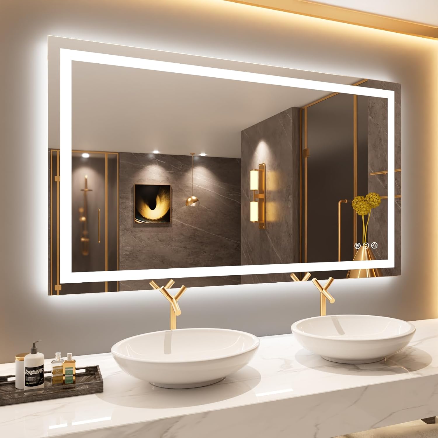 LOAAO 50X30 LED Bathroom Mirror with Lights and Anti-Fog Feature