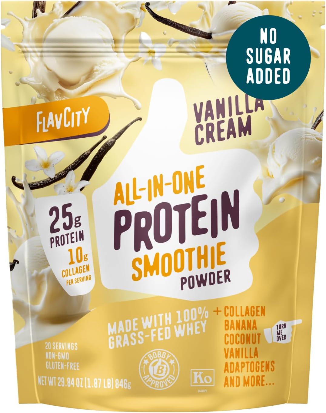 FlavCity Grass Fed Whey Protein Powder - Vanilla Smoothie Delight