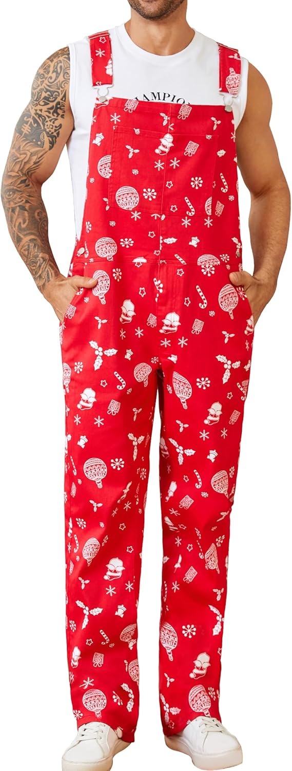 Mens Christmas Overalls for Adults - Fun Holiday Bibs