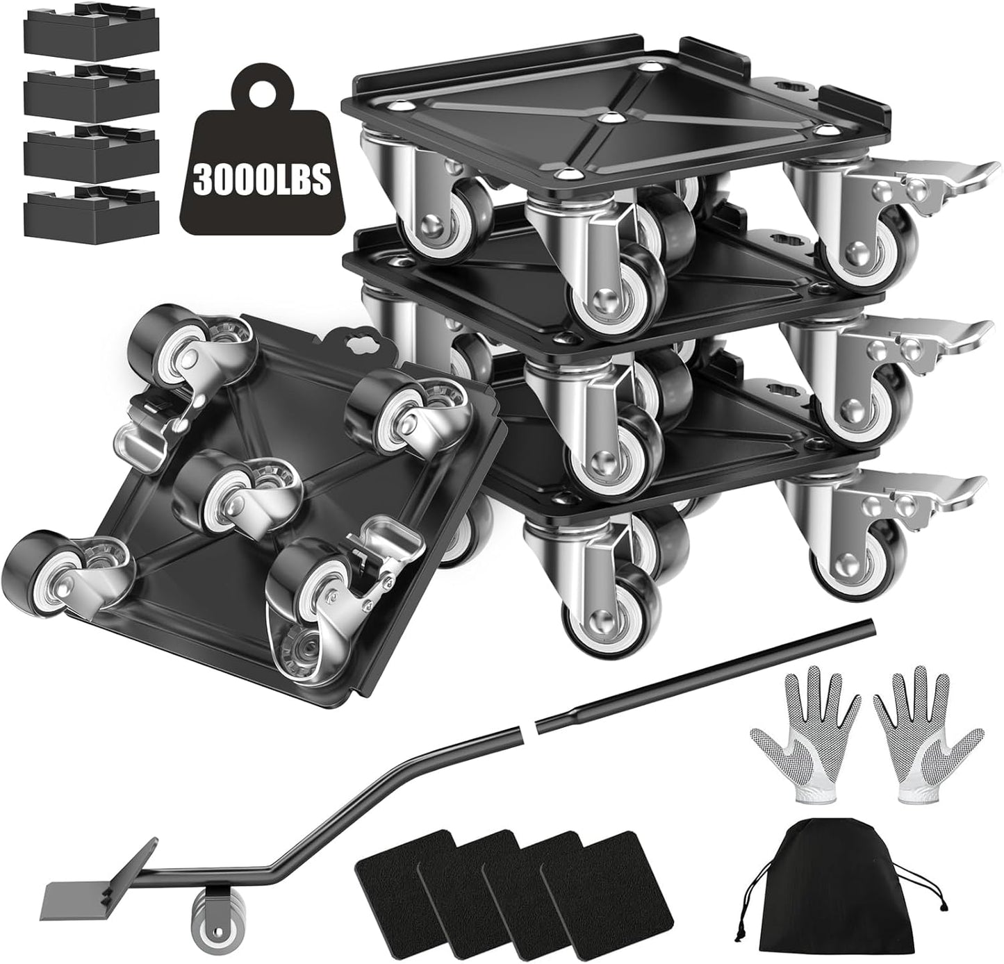Heavy Duty 3000LBS Furniture Dolly with 5 Wheels & Brake