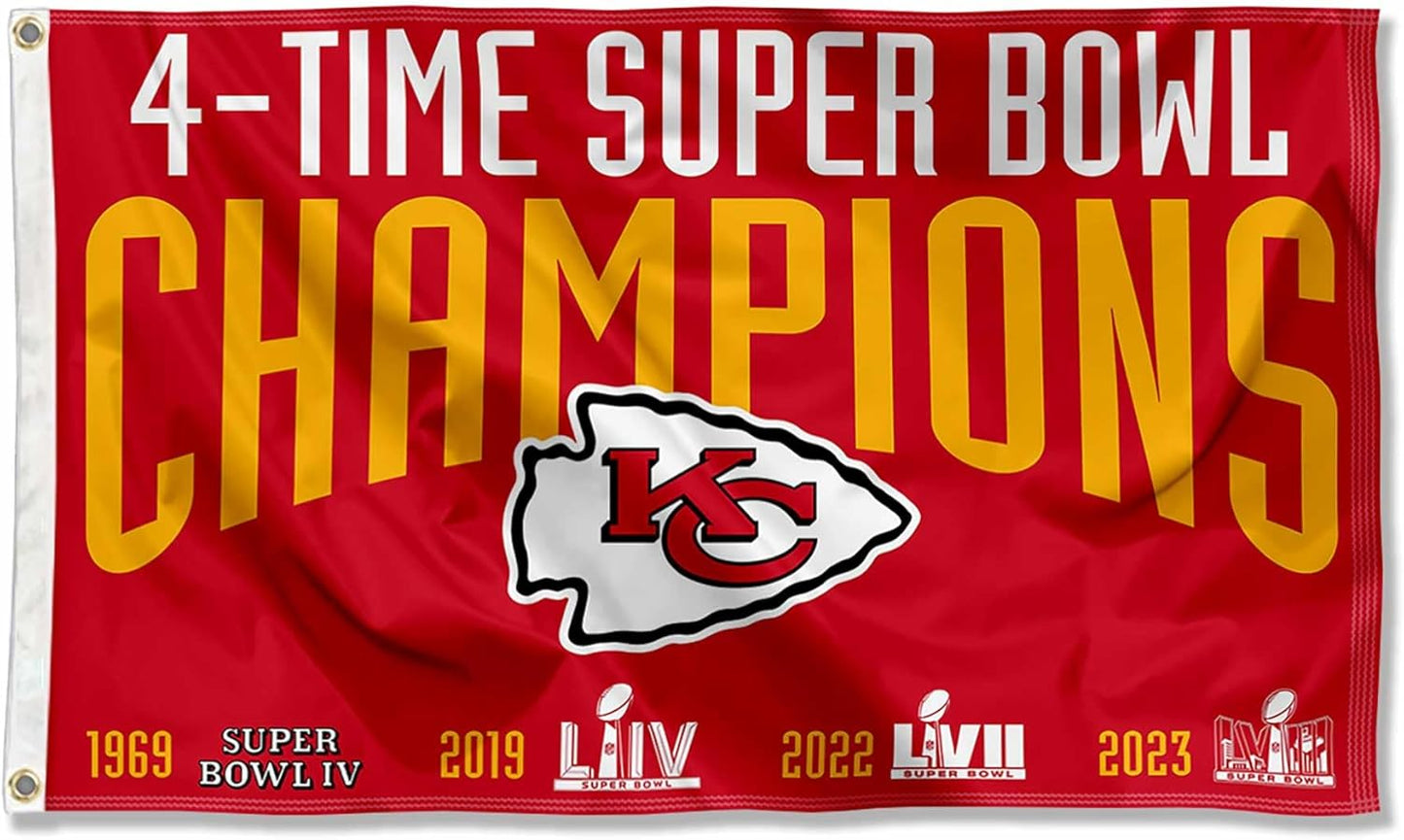 WinCraft Kansas City Chiefs 4 Time Super Bowl Champions Flag