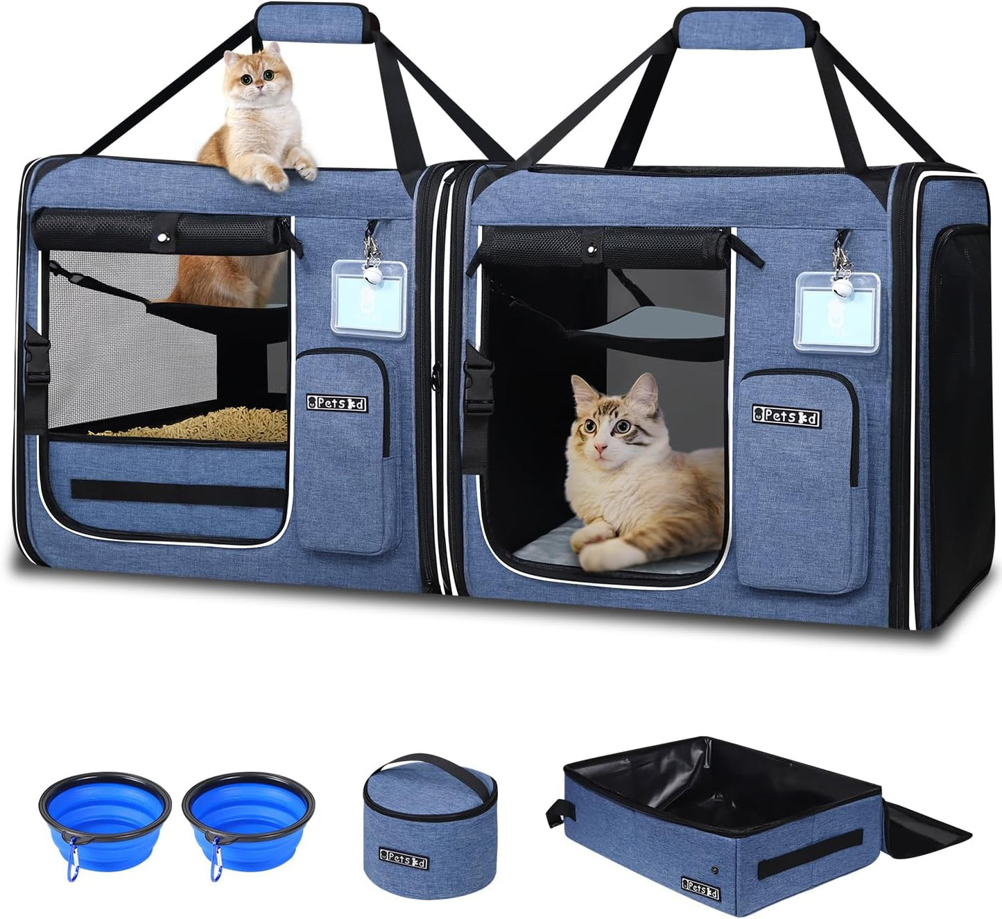 2 in 1 Double Cat Car Travel Carrier for Multiple Cats