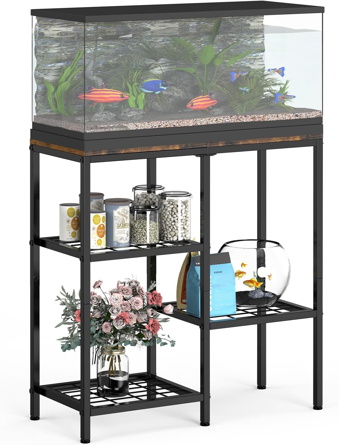 YBING 20 Gallon Fish Tank Stand with 3-Tier Mesh Shelves