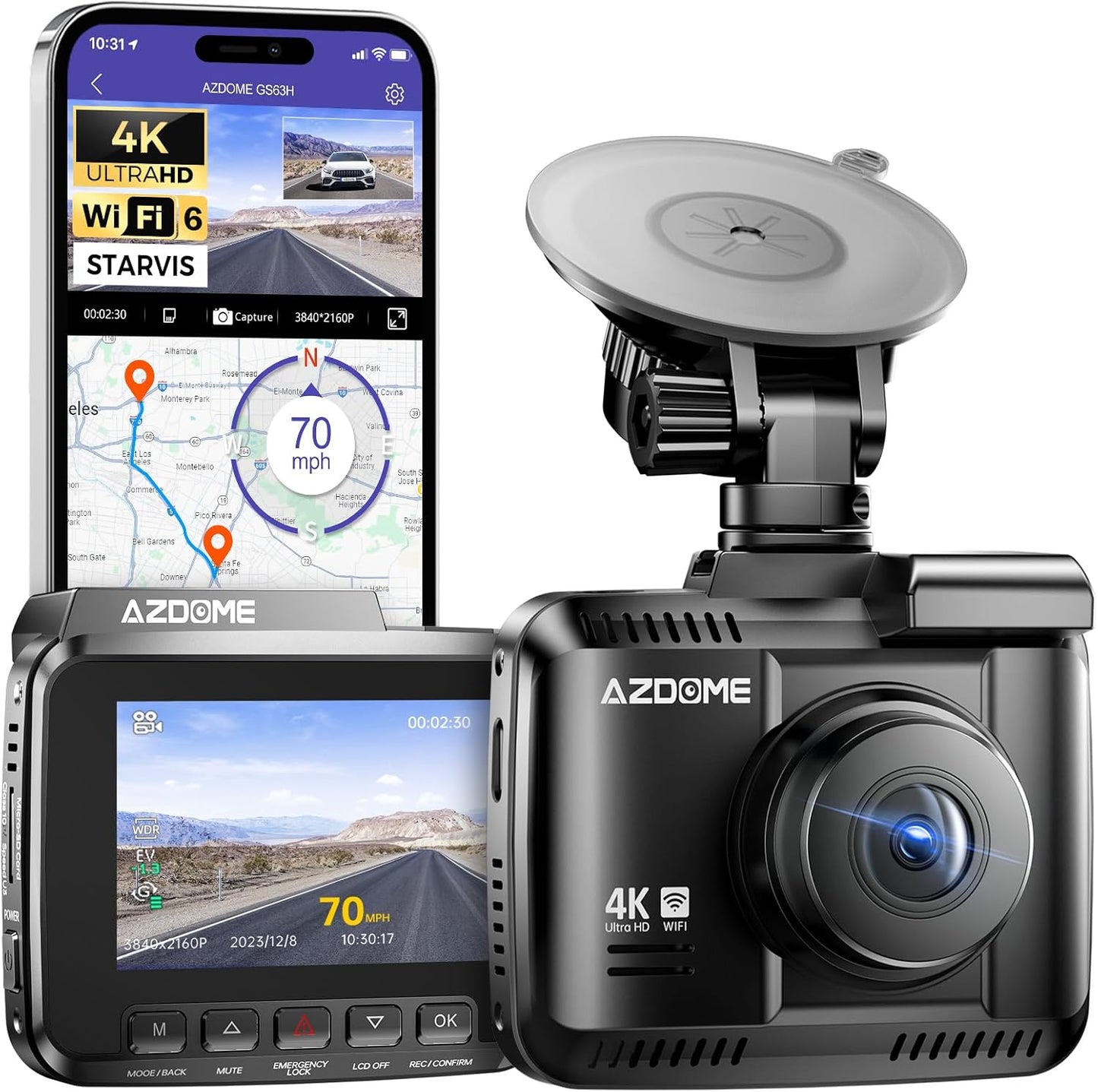 AZDOME GS63H 4K Dash Cam with Built-in WiFi and GPS Features