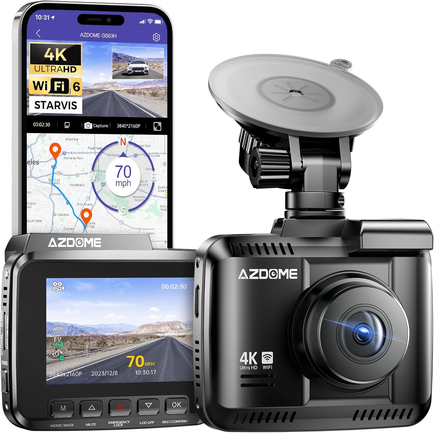 AZDOME GS63H 4K Dash Cam with Built-in WiFi and GPS Features