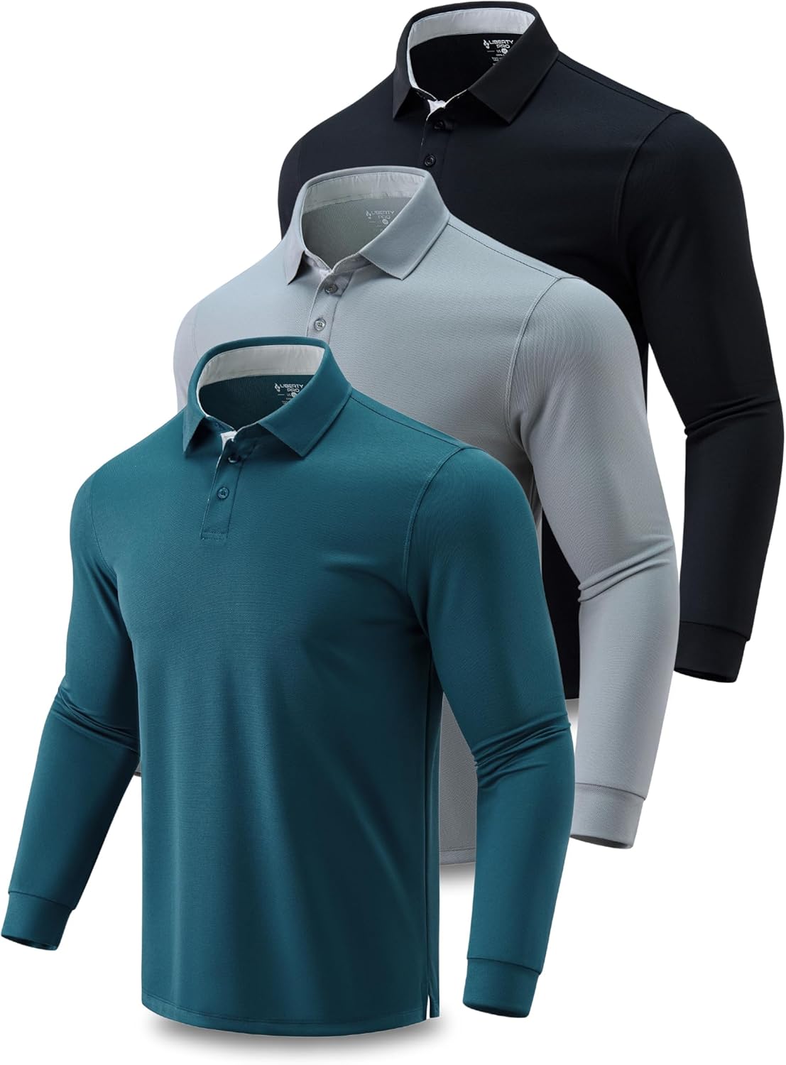 Dry Fit Long Sleeve Polo Shirts for Men - 3 Pack Performance Tops